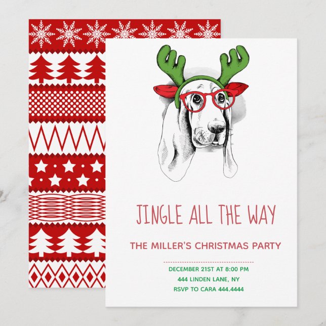 Convite Cão de Hipster de Natal (Frente/Verso)