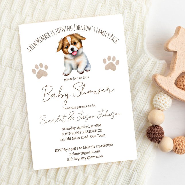 Convite Cão-gato-do-mato-chá de fraldas (Puppy dog themed baby shower invitation template digital download cute border collie gender neutral)