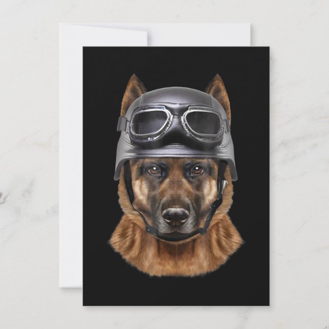 Convite Cão German shepherd, Biker No Capacete De Moto (Frente)