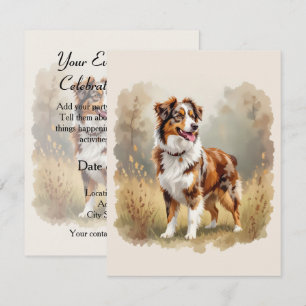 Convite Cão Pastor Australiano Vermelho Merle Aussie