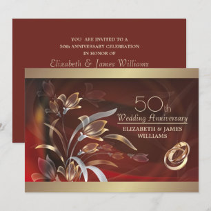 Convite Caoba Gold Floral 50º Aniversário de Casamento