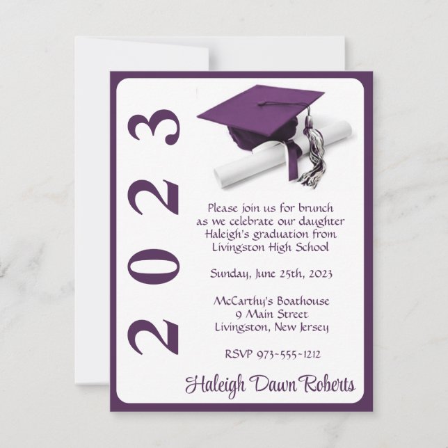 Convite Cap & Diploma, Formatura Roxa (Frente)