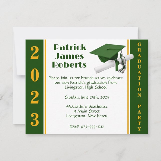 Convite Cap & Diploma, Formatura Verde e Dourada (Frente)