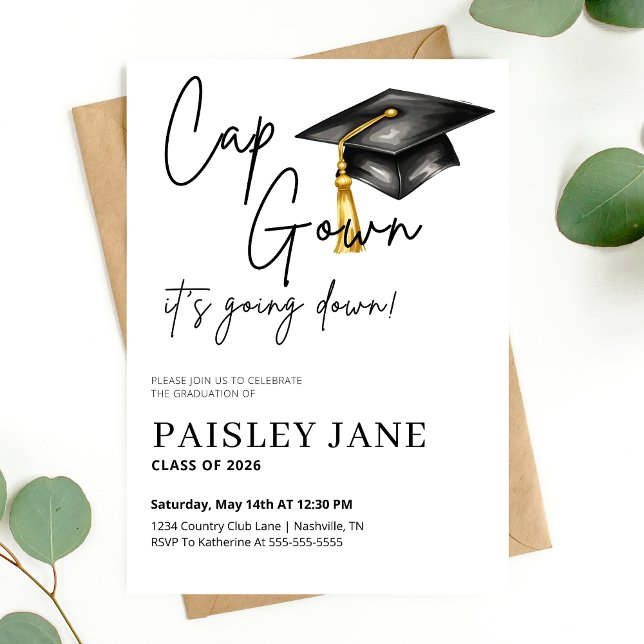 Convite Cap Gown Its Going Down Graduation Party (Cap Gown Its Going Down Graduation Party Invitation)