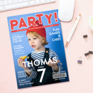 Convite Capa da Revista Cool Red White Crianças Famosas Fo