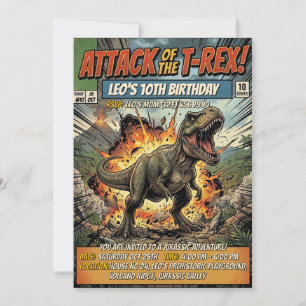 Convite Capa da Revista em Quadrinhos do T Rex para Festa