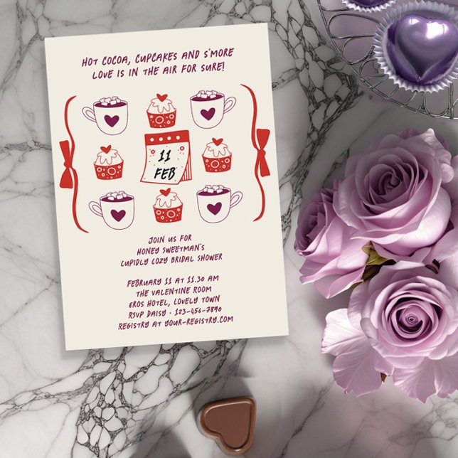 Convite Capa de Bolo de Desenho à Mão e Cacau (Bridal Shower invitation from the Valentines Bridal Shower Invitation collection by Darling & May)