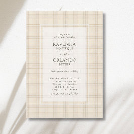 Convite Capa de Casamento Xadrez Marrom Clássico Cappuccin