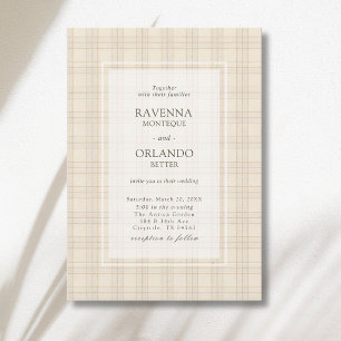 Convite Capa de Casamento Xadrez Marrom Clássico Cappuccin