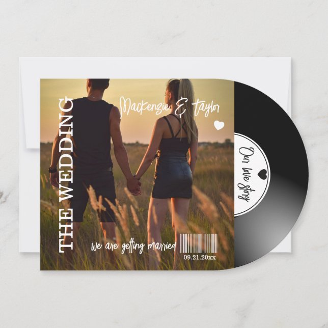 Convite Capa de Foto de Disco de Vinil Retrô para Casament (Frente)