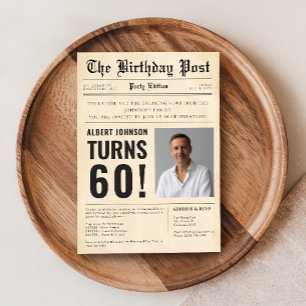 Convite Capa de Jornal de Aniversário de 60 Anos Personali