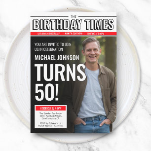 Convite Capa de Jornal Personalizada Moderna para 50º Aniv
