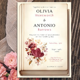 Convite Capa de Livro Antigo Casamento Paixão Borgonha