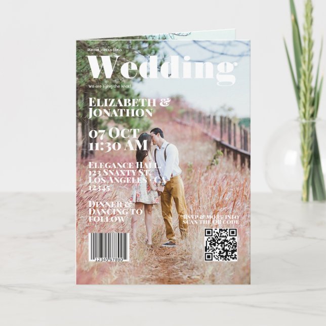 Convite Capa de Revista Casamento Código QR (Frente)
