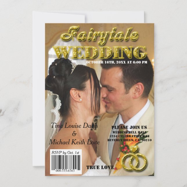 Convite Capa de revista Dourado do brilho do casamento do (Frente)