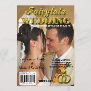 Convite Capa de revista Dourado do brilho do casamento do