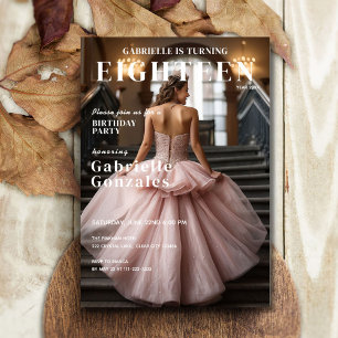 Convite Capa de Revista Elegante Inspirada em Aniversário