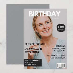 Convite Capa de Revista Elegante para Foto de Aniversário 