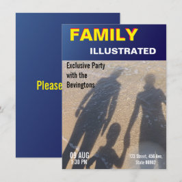 Convite Capa de Revista Falsa Festa de Praia em Família No
