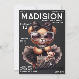 Convite Capa de Revista Moda Urso de Pelúcia Aniversário