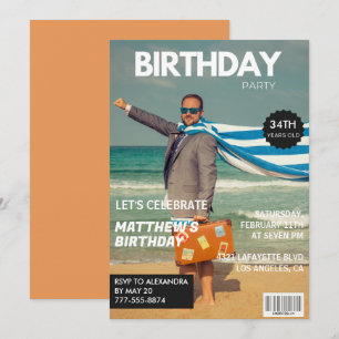 Convite Capa de Revista Moderna para ele 34º aniversário