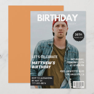 Convite Capa de Revista Moderna para ele 38º aniversário