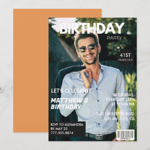 Convite Capa de Revista Moderna para ele 41º aniversário