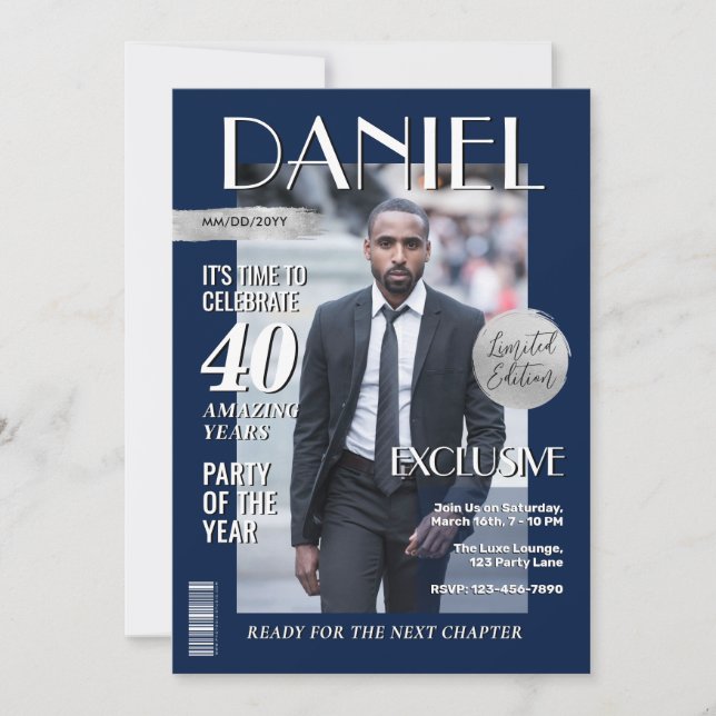 Convite Capa de Revista Personalizada de Aniversário Moder (Frente)