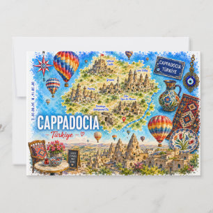 Convite Capádocia Turquia Carta Postal de Viagem em Aquar