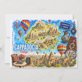 Convite Capádocia Turquia Carta Postal de Viagem em Aquar