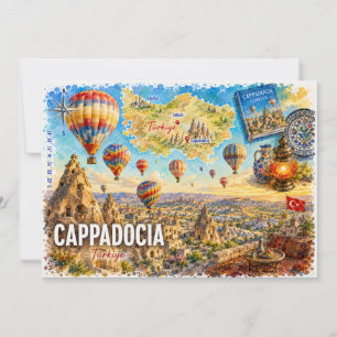Convite Capádocia Turquia Carta Postal de Viagem em Aquar