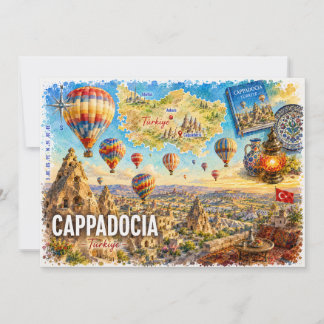Convite Capádocia Turquia Carta Postal de Viagem em Aquar