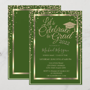Convite Capas de Graduação Douradas Diamantes Verde Gradua