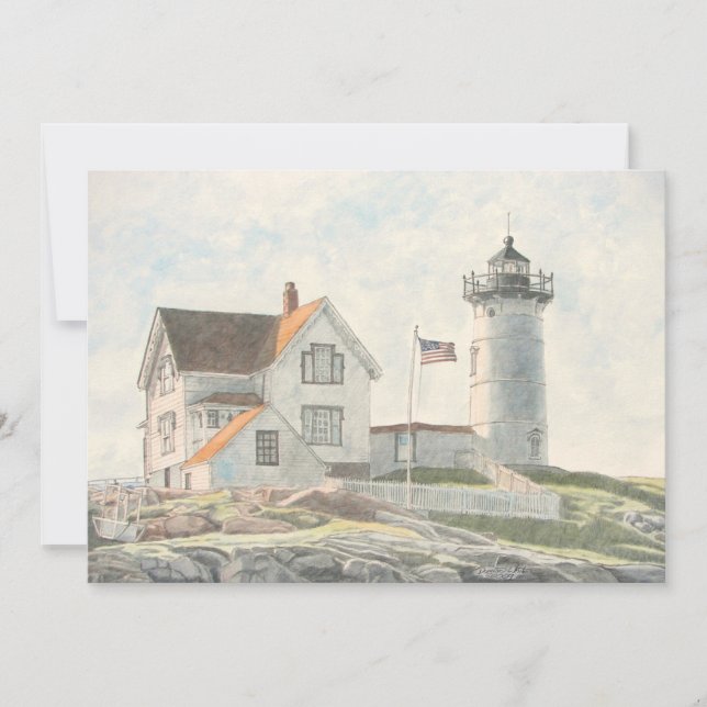 Convite Cape Neddick Lighthouse Watercolor (Frente)