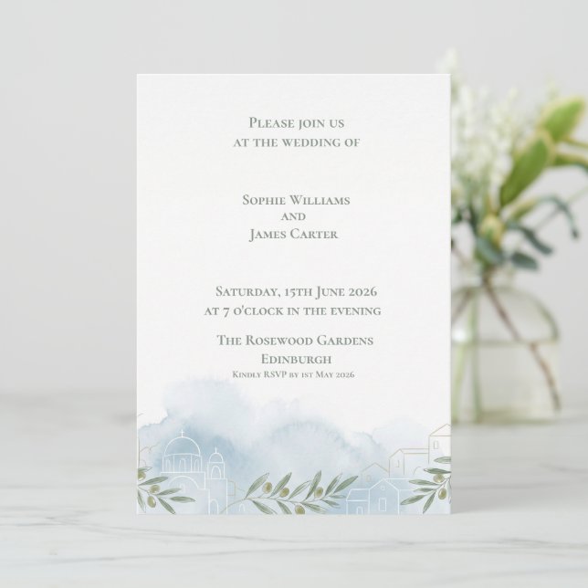 Convite Capela de Aquarela Azul Casamento Escocês (Em pé/Frente)