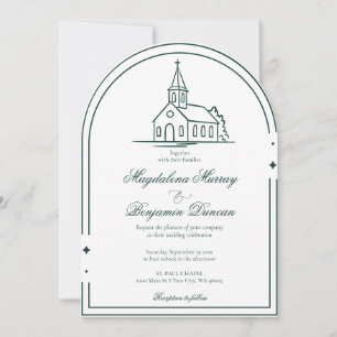 Convite Capela de casamento cristã verde esmeralda escuro