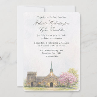 Convite Capela de pedra em aquarela Foto de casamento de p