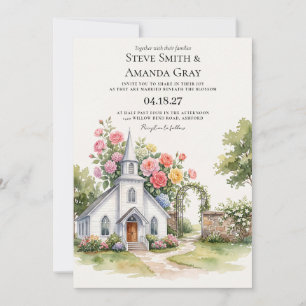 Convite Capela Floral Aquarela Casamento Cristão