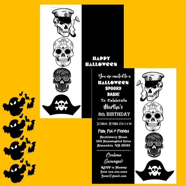 Convite Capitão Bonito Pirate Spooky Halloween Bash Aniver (Cute Captain Pirate Spooky Halloween Bash Birthday Invitation)