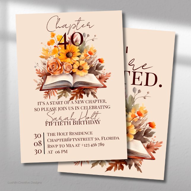 Convite Capítulo 40 Aniversário – Livro Aberto com Flores  (Criador carregado)