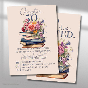 Convite Capítulo 50 Aniversário de Pilha de Livros com Flo