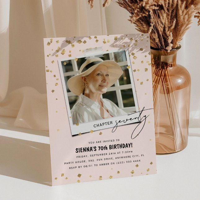 Convite Capítulo 77 Divertidos 70 de Foto Moderno Aniversá (Criador carregado)