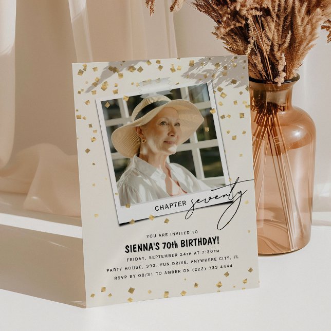 Convite Capítulo 77 Divertidos 70 de Foto Moderno Aniversá (Criador carregado)