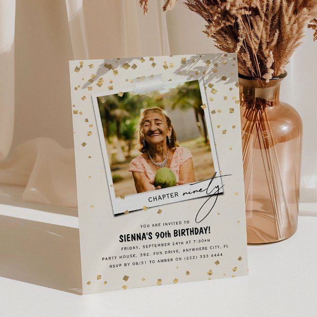 Convite Capítulo 90º Diversão do 90 de Foto Moderno Aniver (Criador carregado)