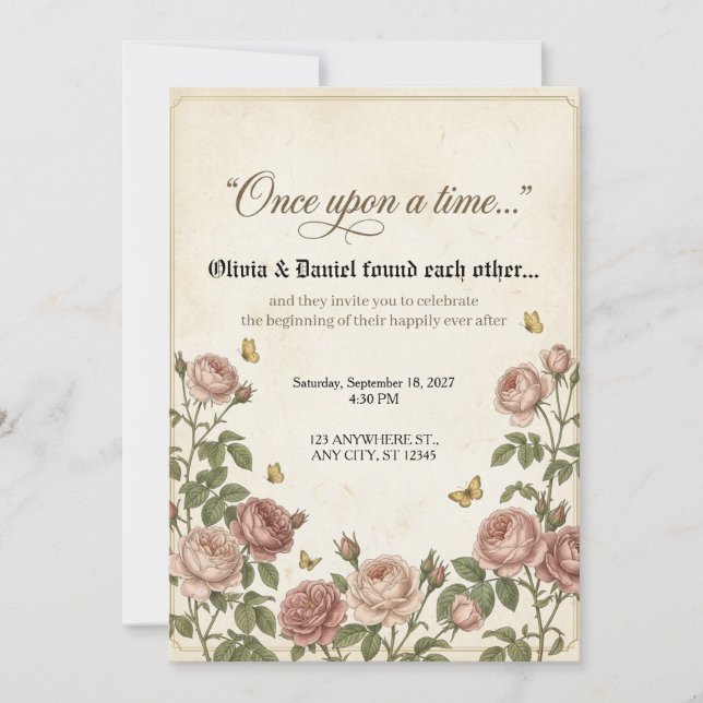Convite Capítulo da Página do Casamento do Conto de Fadas  (Frente)