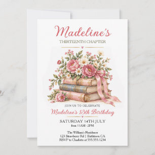 Convite Capítulo de Livro Vintage Floral Aniversário