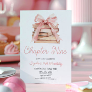 Convite Capítulo Nove Laços Rosa Livros Festa de Aniversár