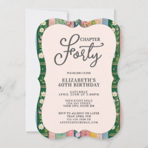 Convite Capítulo Quarenta Livro Floral Tema de 40º Anivers