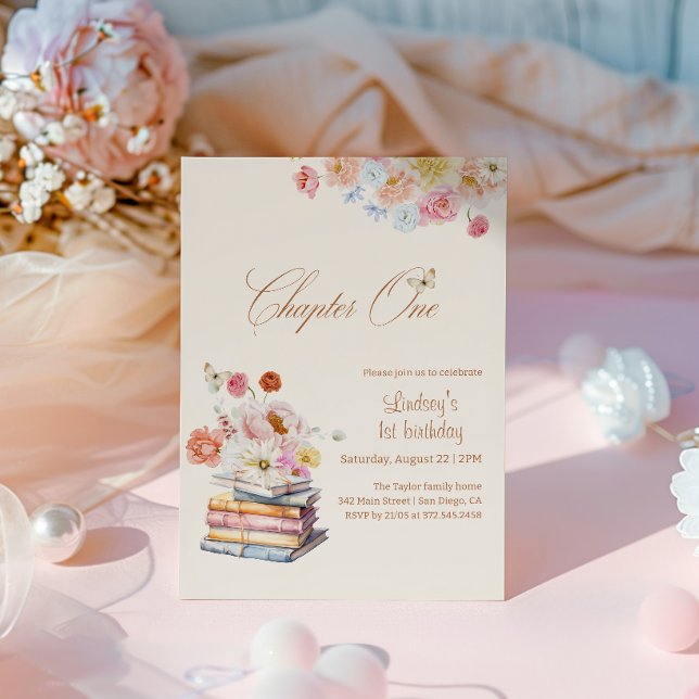 Convite Capítulo Um Conto de Fadas 1º Aniversário Floral B (Criador carregado)