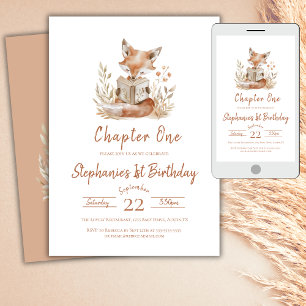 Convite Capítulo Um Fox Lendo um primeiro aniversario de L
